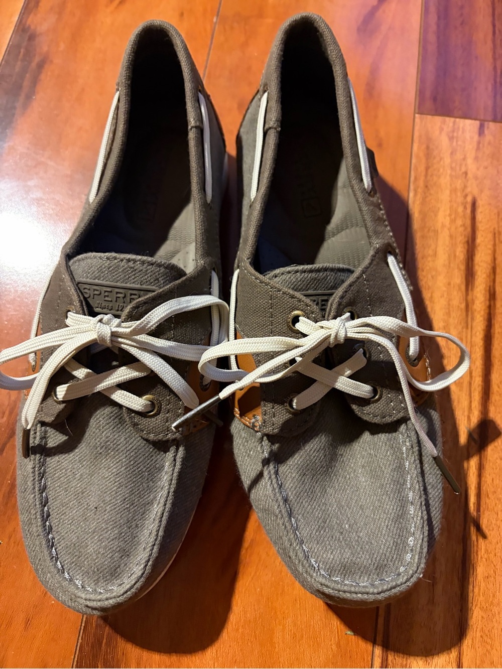 Sperry Women’s Gray Canvas Boat Shoes with White Laces